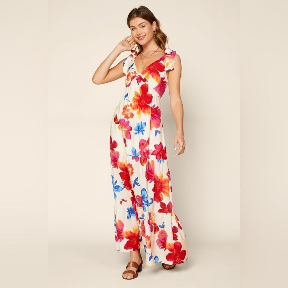 Anthropologie Skies Are Blue Floral V Neck Tie Strap Maxi Dress Size L - Picture 9 of 16